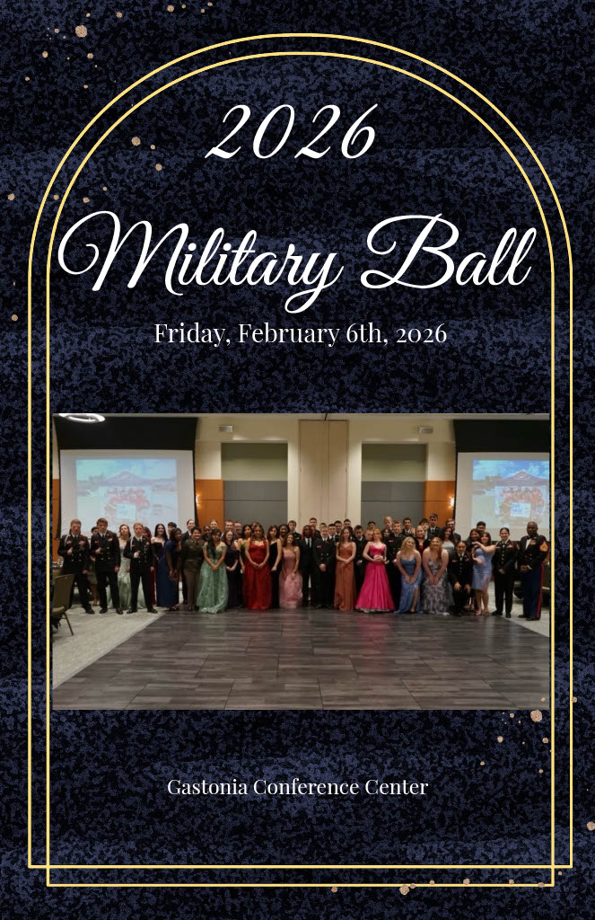 Group photo of formally dressed attendees at the 2026 Military Ball at the Gastonia Conference Center.